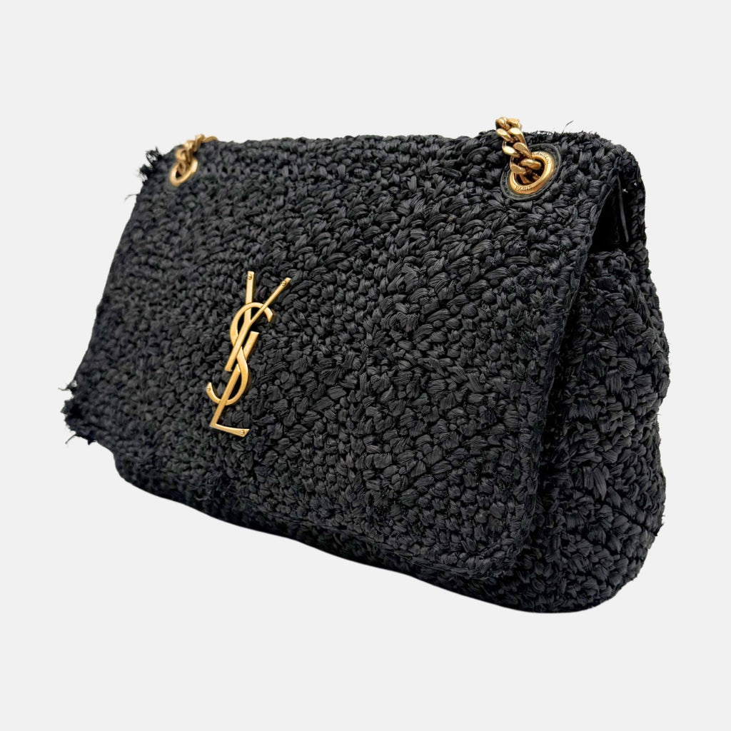 Jamie Flap Bag Black Raffia Medium