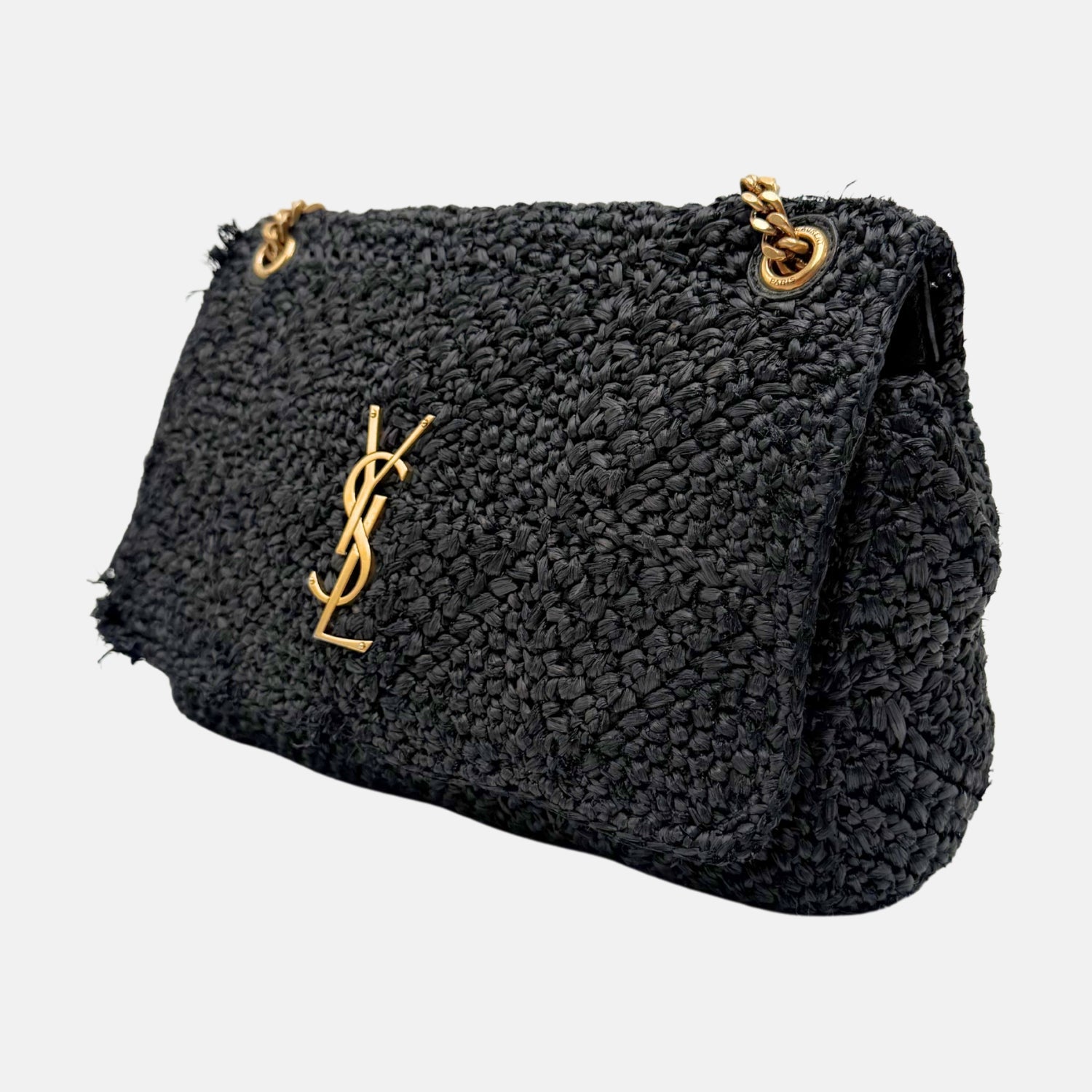 Jamie Flap Bag Black Raffia Medium