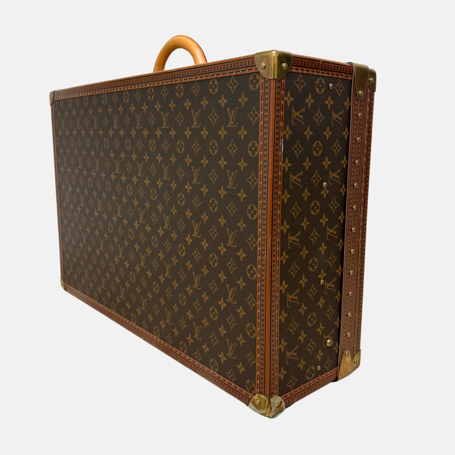 Bisten 55 - Original Vintage Hard Leather Monogram Suitcase