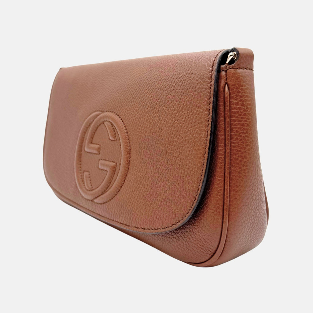 Soho Flap Crossbody Brown Pebbled Calfskin Medium