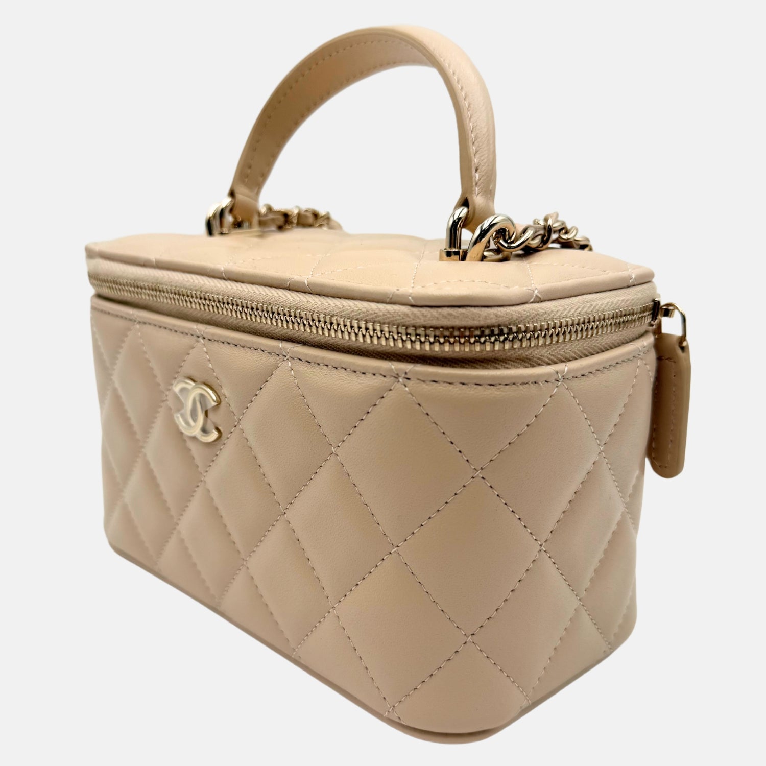 Vanity Case Beige Quilted Lambskin Small
