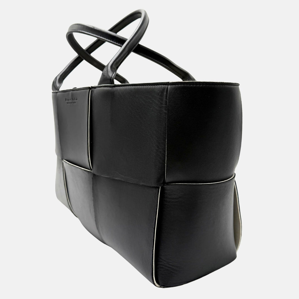 Arco Tote Bag Black Intreccio Leather