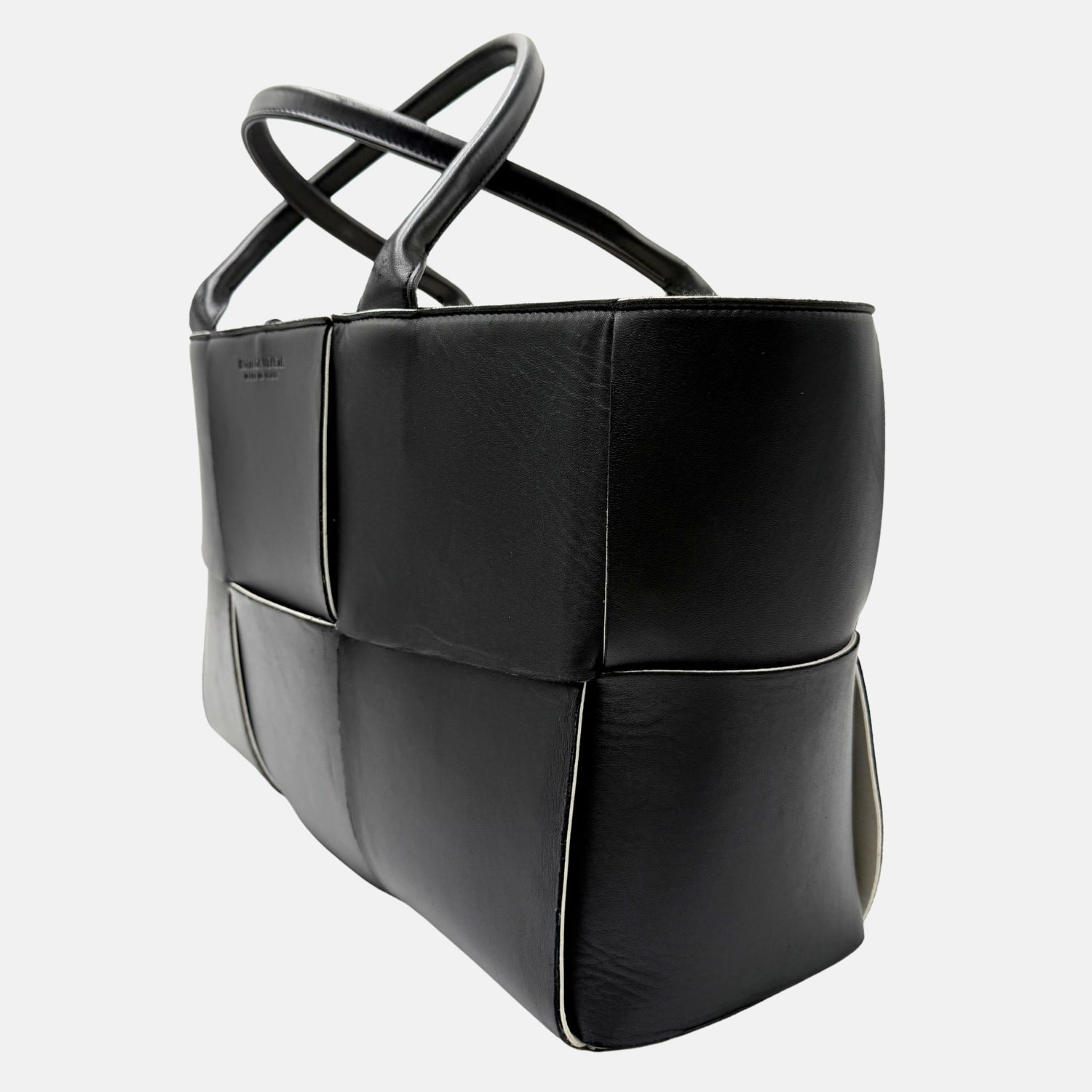 Arco Tote Bag Black Intreccio Leather