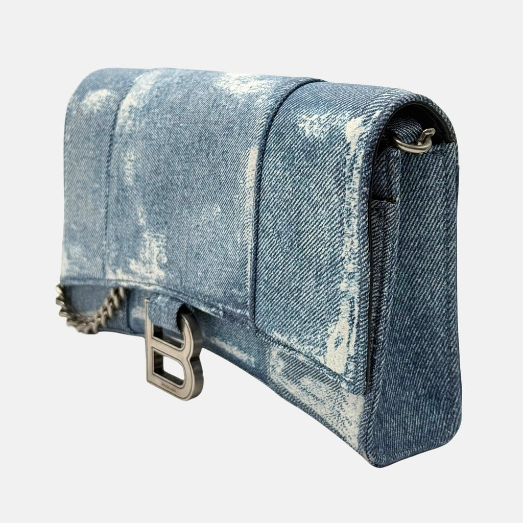 Hourglass Wallet on Chain Distressed Blue Denim
