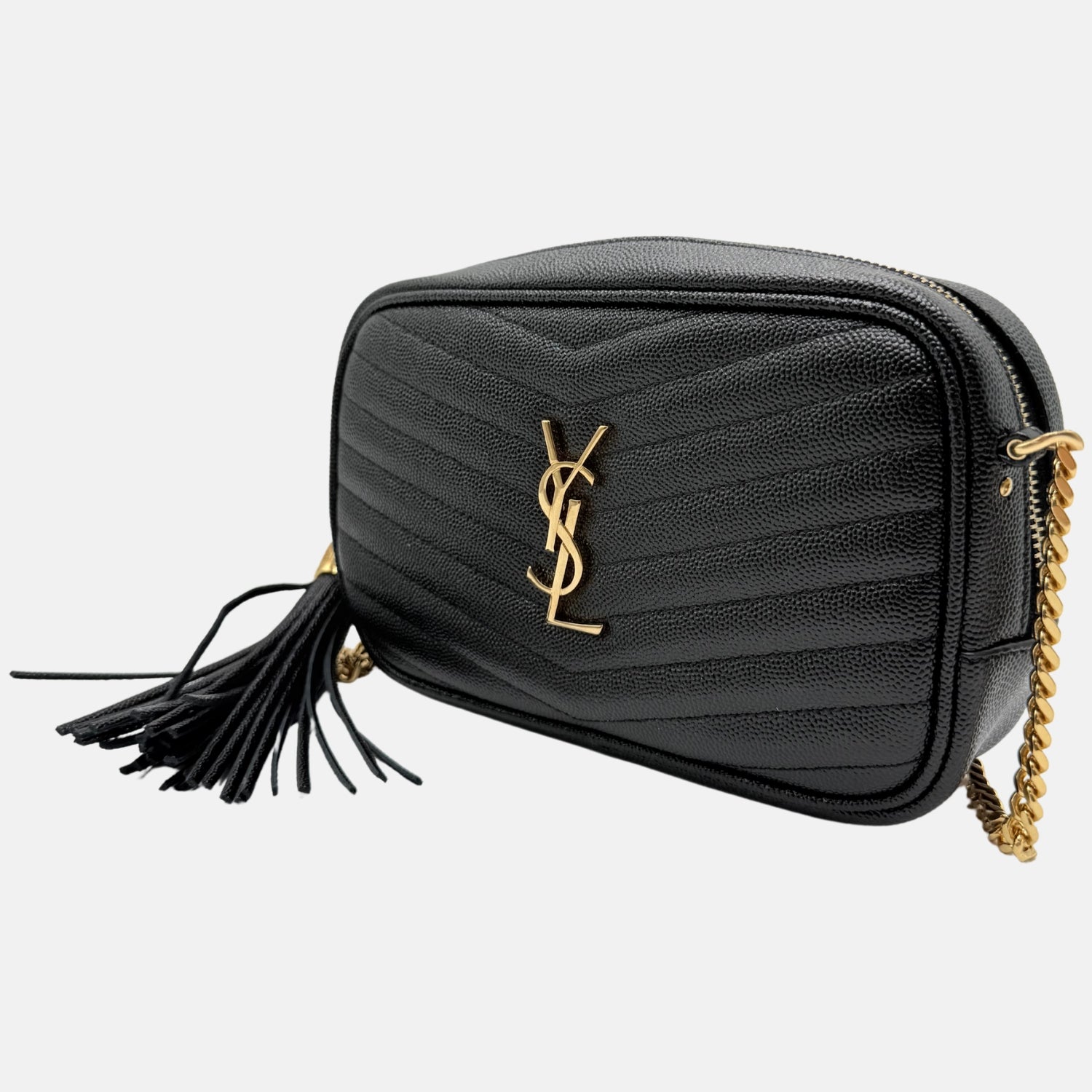 Lou Camera Bag Black Chevron Quilted Leather Small