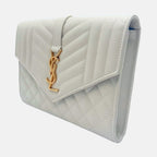Saint Laurent Envelope Wristlet White Grain de Poudre Leather