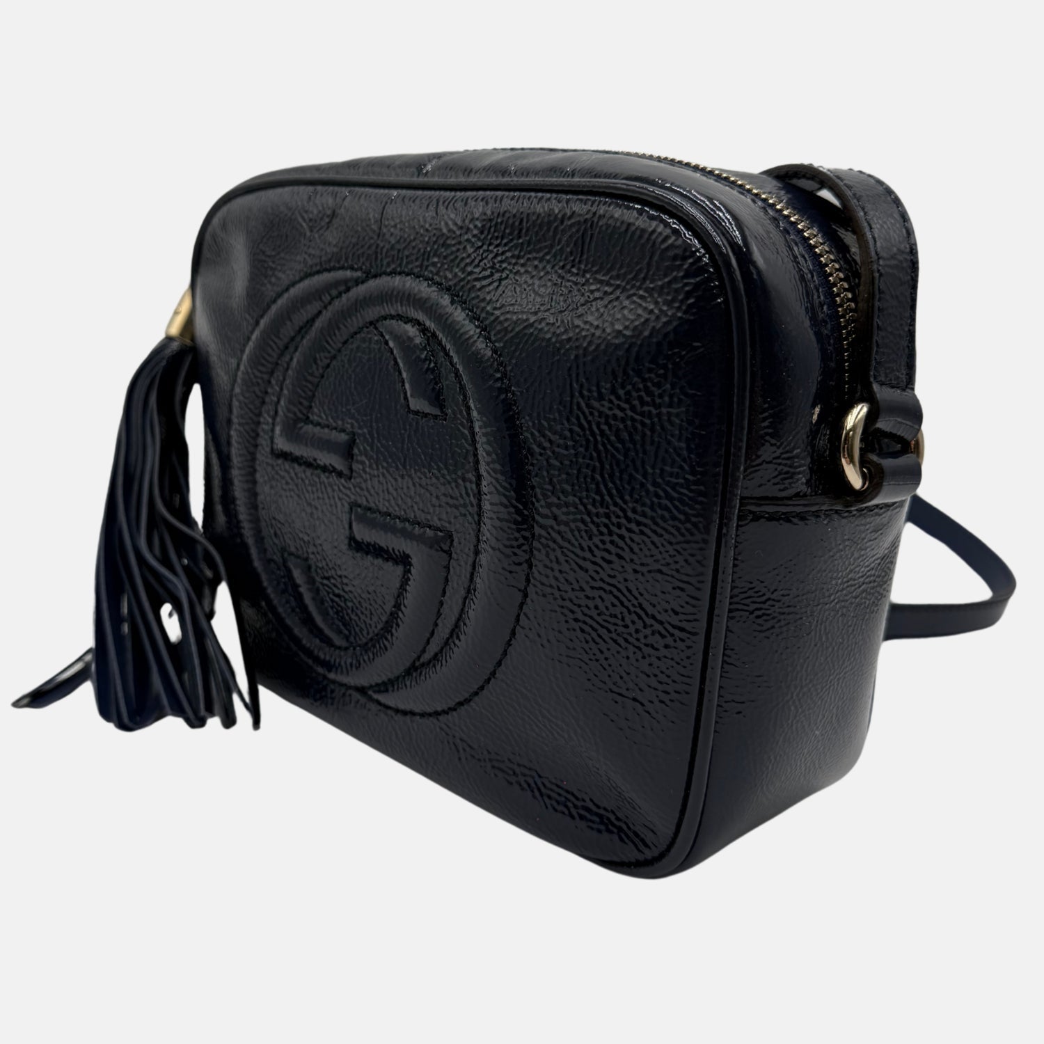 Soho Disco Shoulder Bag Navy Patent Leather Small
