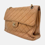 Reversible Flap Bag Beige Quilted Lambskin Jumbo