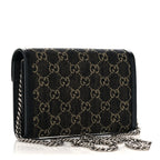 Gucci Dionysus GG Mini Chain Wallet Black Denim Handbag Silver Italy Bag NEW