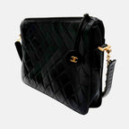 Satchel Bag Black Leather Matelasse Vintage