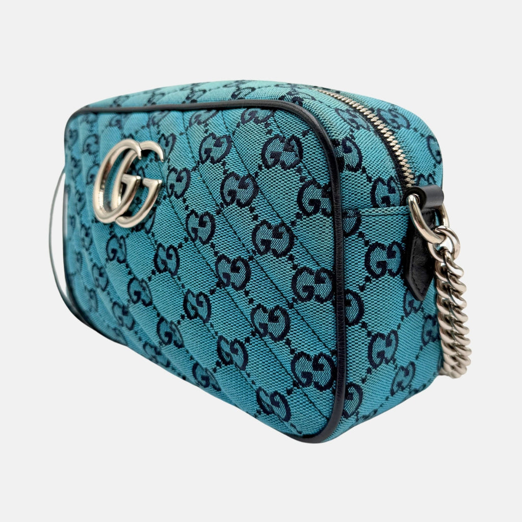 Marmont Monogram Matelasse Diagonal Quilted Canvas Small Blue