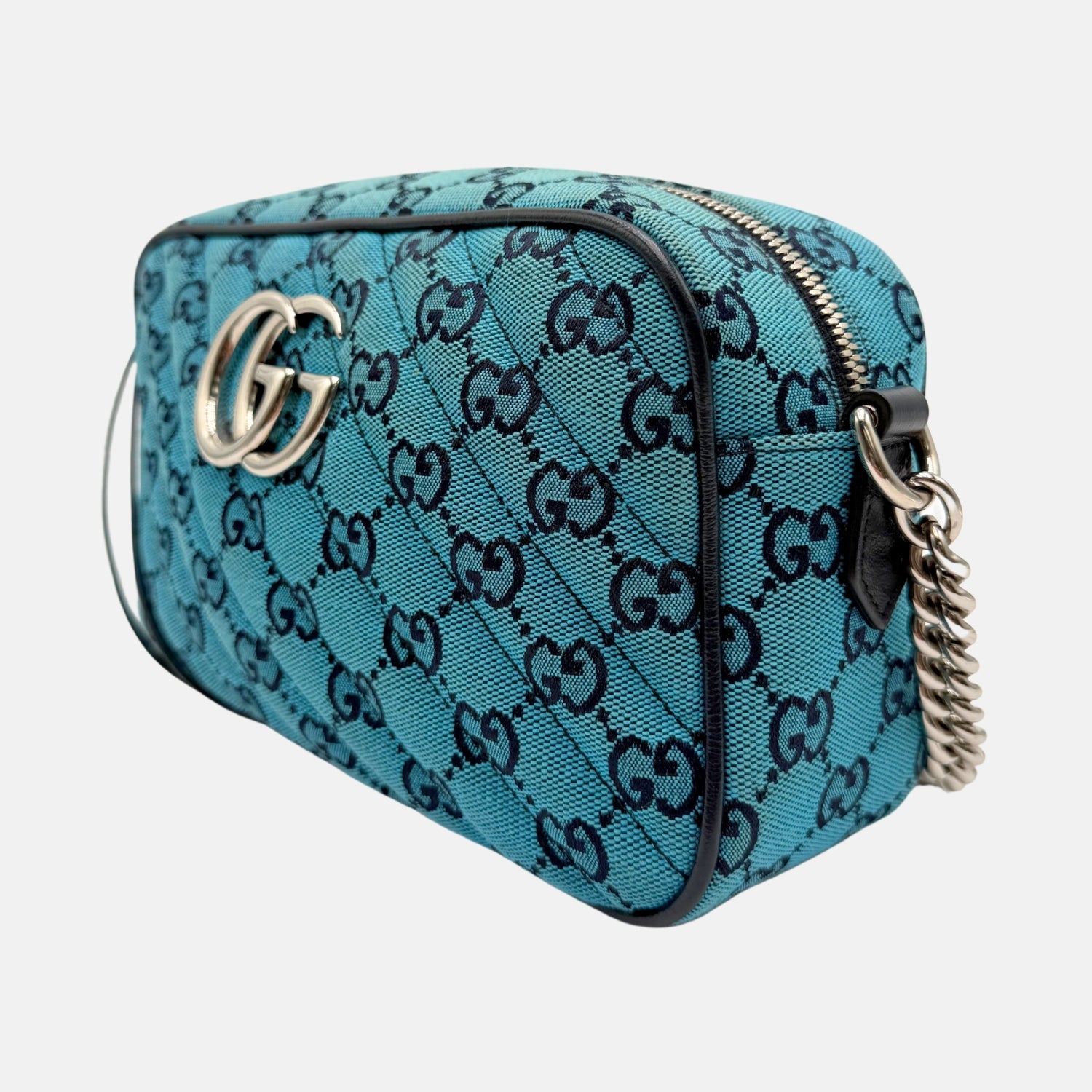 Marmont Monogram Matelasse Diagonal Quilted Canvas Small Blue