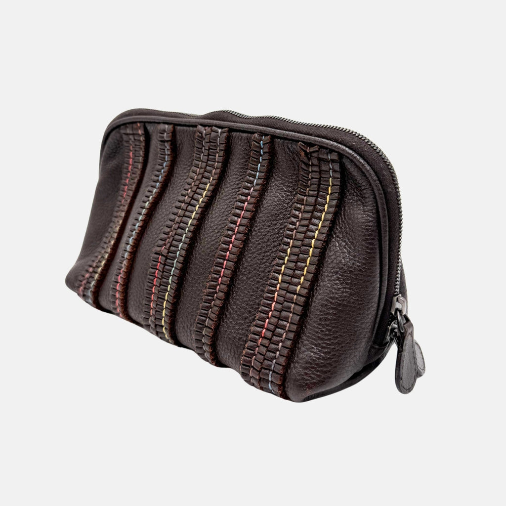 Clutch Dark Brown Multicolor Stitched Stripes