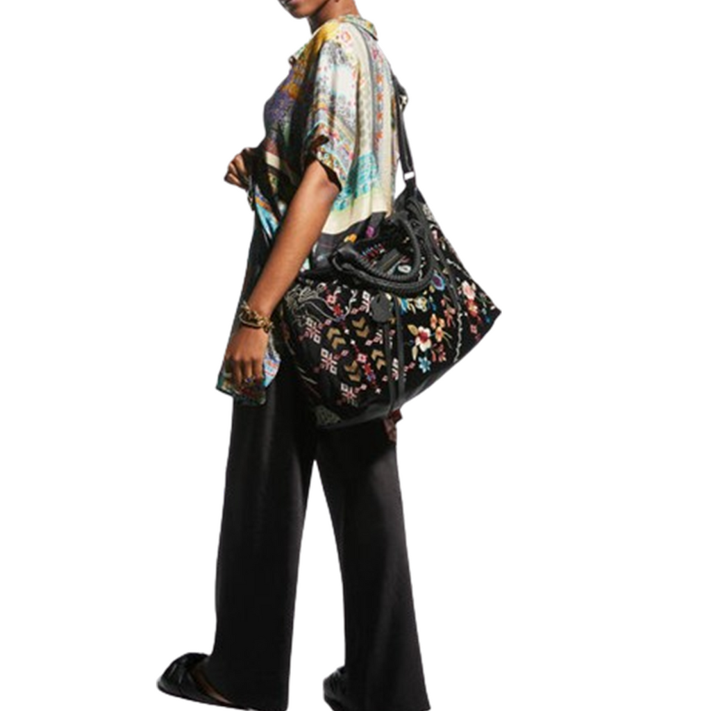 Johnny Was Dreamer Overnight Tote Bag Weekender Handbag Floral Purse Black NEW