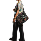 Johnny Was Dreamer Overnight Tote Bag Weekender Handbag Floral Purse Black NEW