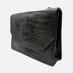 Flap Bag Black Crocodile Leather Medium