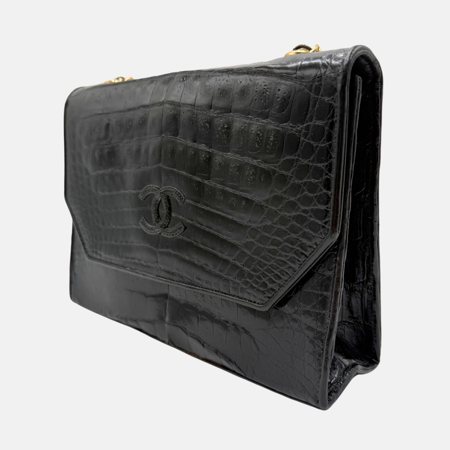Flap Bag Black Crocodile Leather Medium