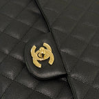 CHANEL CF BLACK CAVIAR LEATHER CLUTCH EVENING BAG WITH GOLD HARDWARE