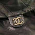 CHANEL SHOULDER BAG BLACK LAMBSKIN WITH SILVER HARDWARE STRUCTURED BASE