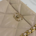 Chanel 19 Bag Medium Beige Quilted Lambskin with Gold Chain