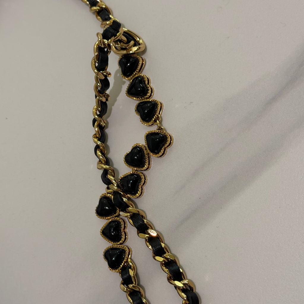 Chanel Hobo Black with Gold Heart Enamel Chain Shoulder Bag