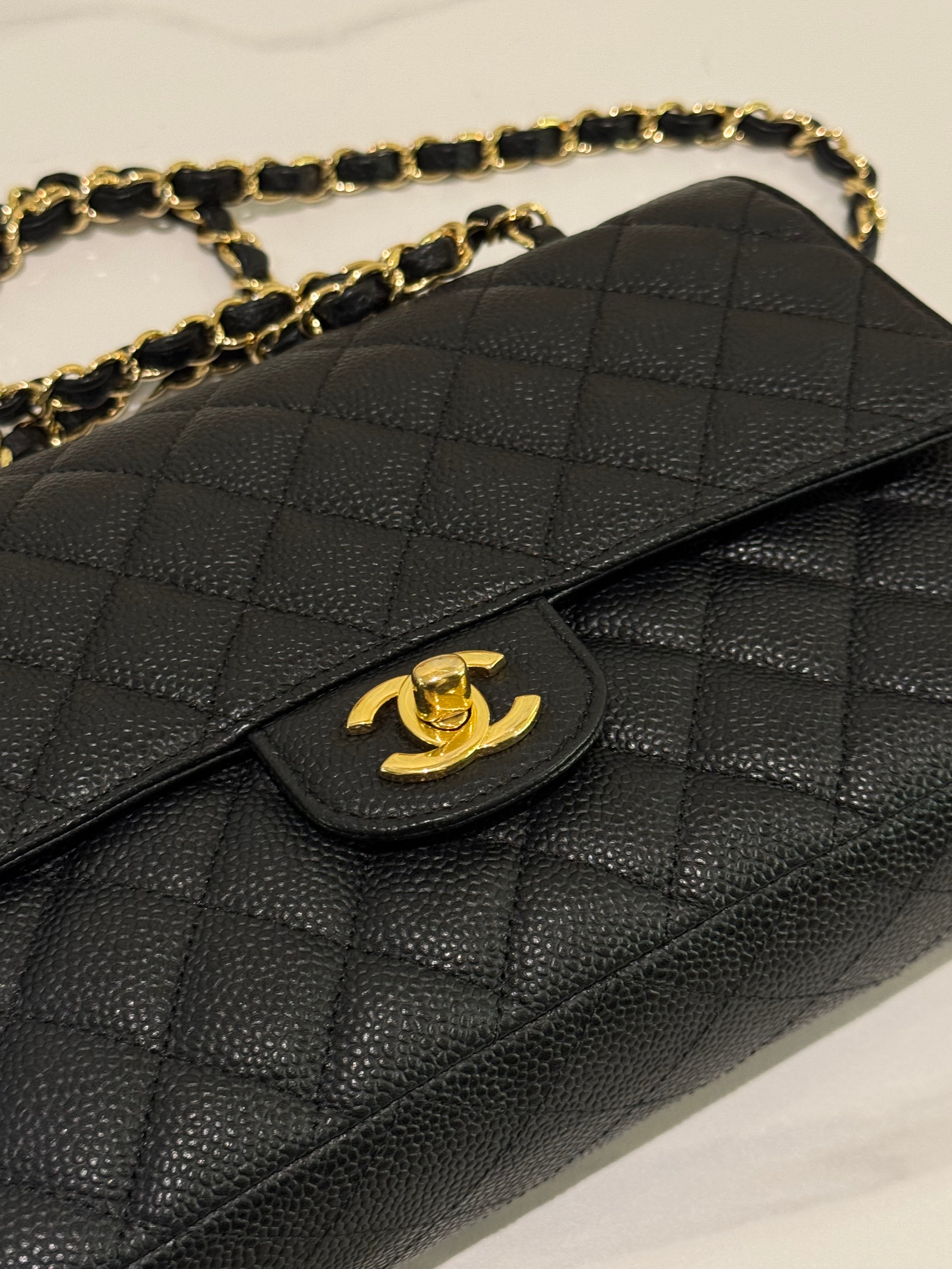 CHANEL CF MEDIUM BLACK CAVIAR LEATHER WITH GOLD HARDWARE SHOULDER & CROSSBODY BAG