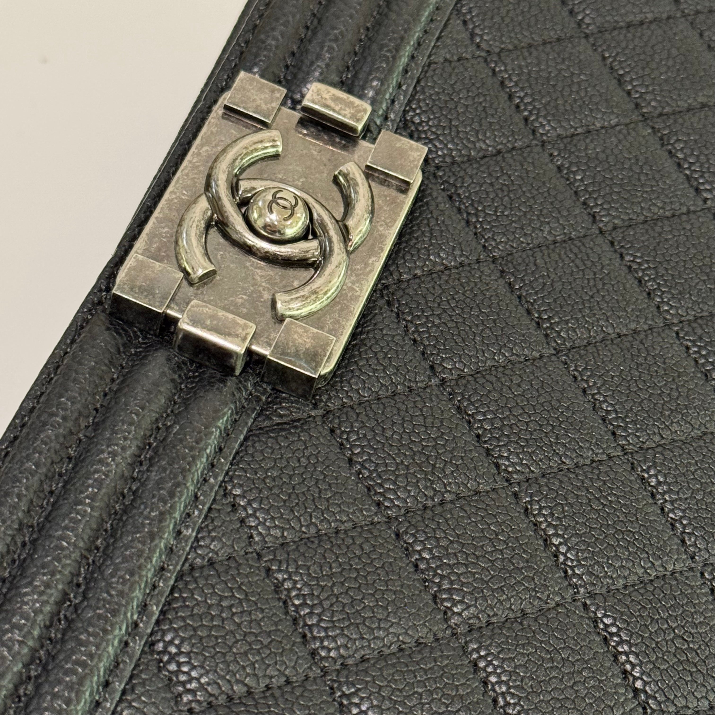 CHANEL LEBOY LARGE CROSSBODY BAG CAVIAR CALFSKIN BLACK ANTIQUE SILVER