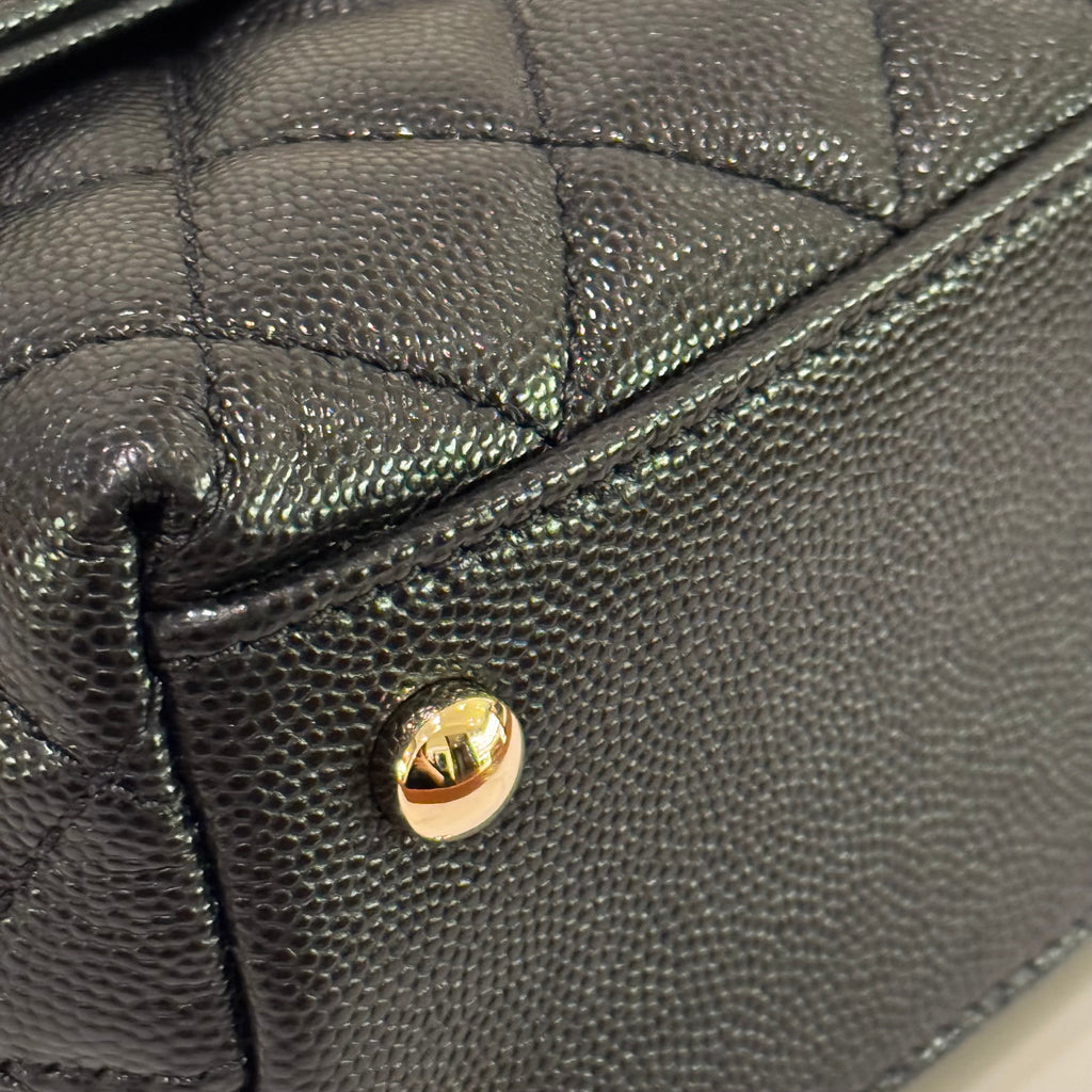 CHANEL FLAP BAG WITH TOP HANDLE CAVIAR LEATHER CHAIN BAG (FULL STICKERS, CHIP VERSION)