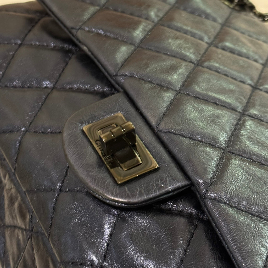 CHANEL 2.55 LARGE SHOULDER BAG DARK NAVY OILED CALFSKIN