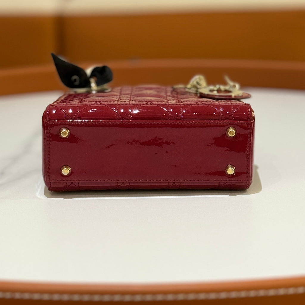 DIOR MINI LADY DIOR PATENT LEATHER RED