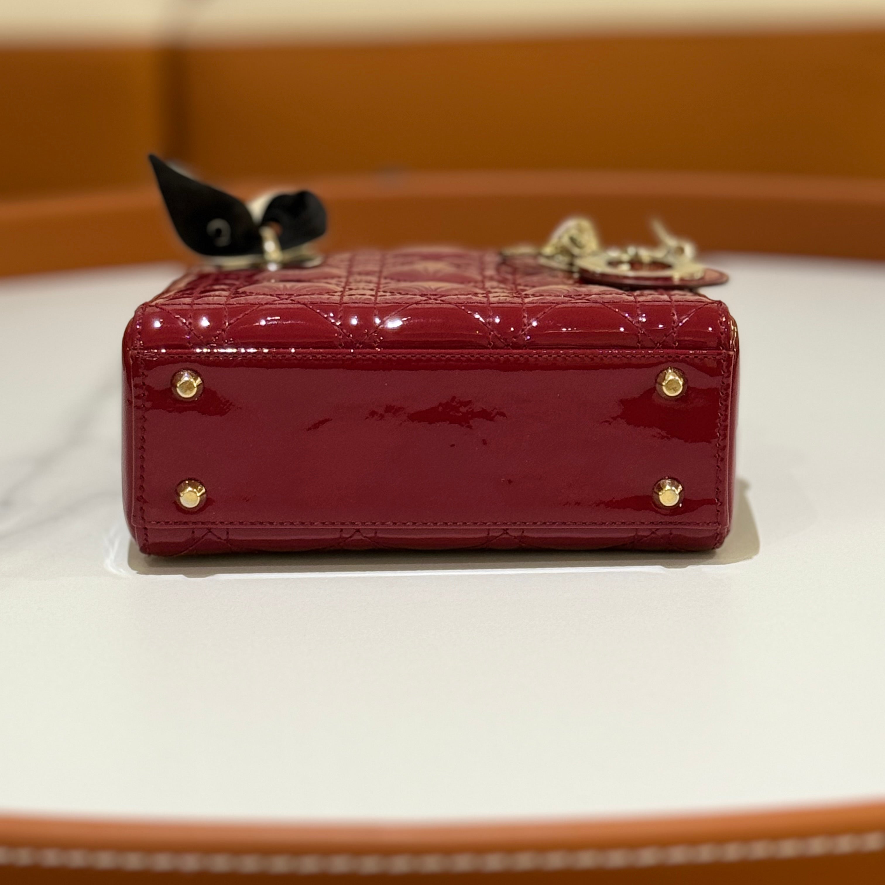 DIOR MINI LADY DIOR PATENT LEATHER RED