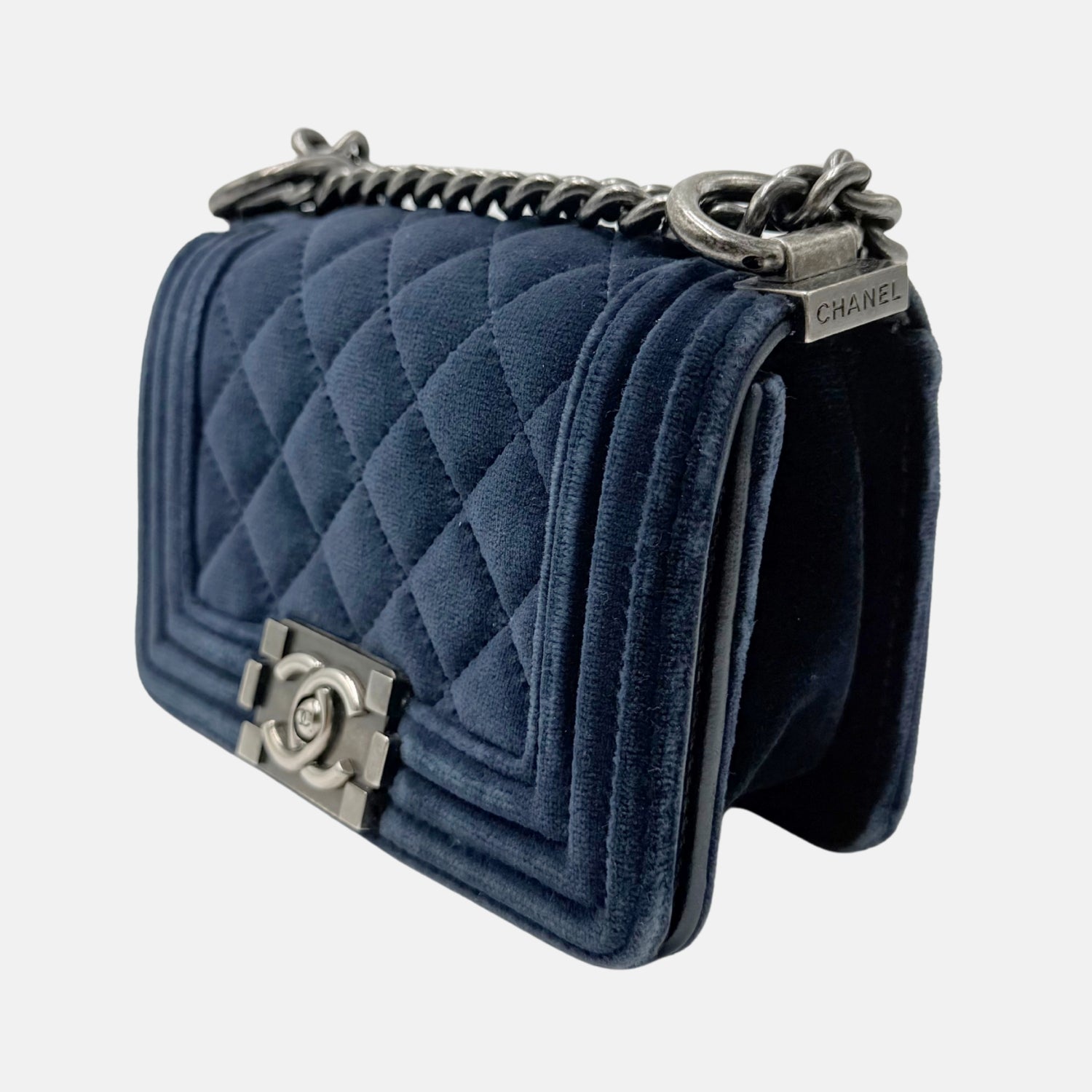 Boy Bag Navy Velvet Mini