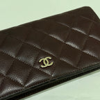 CHANEL LONG WALLET DARK BROWN CAVIAR LEATHER FOLDING WALLET