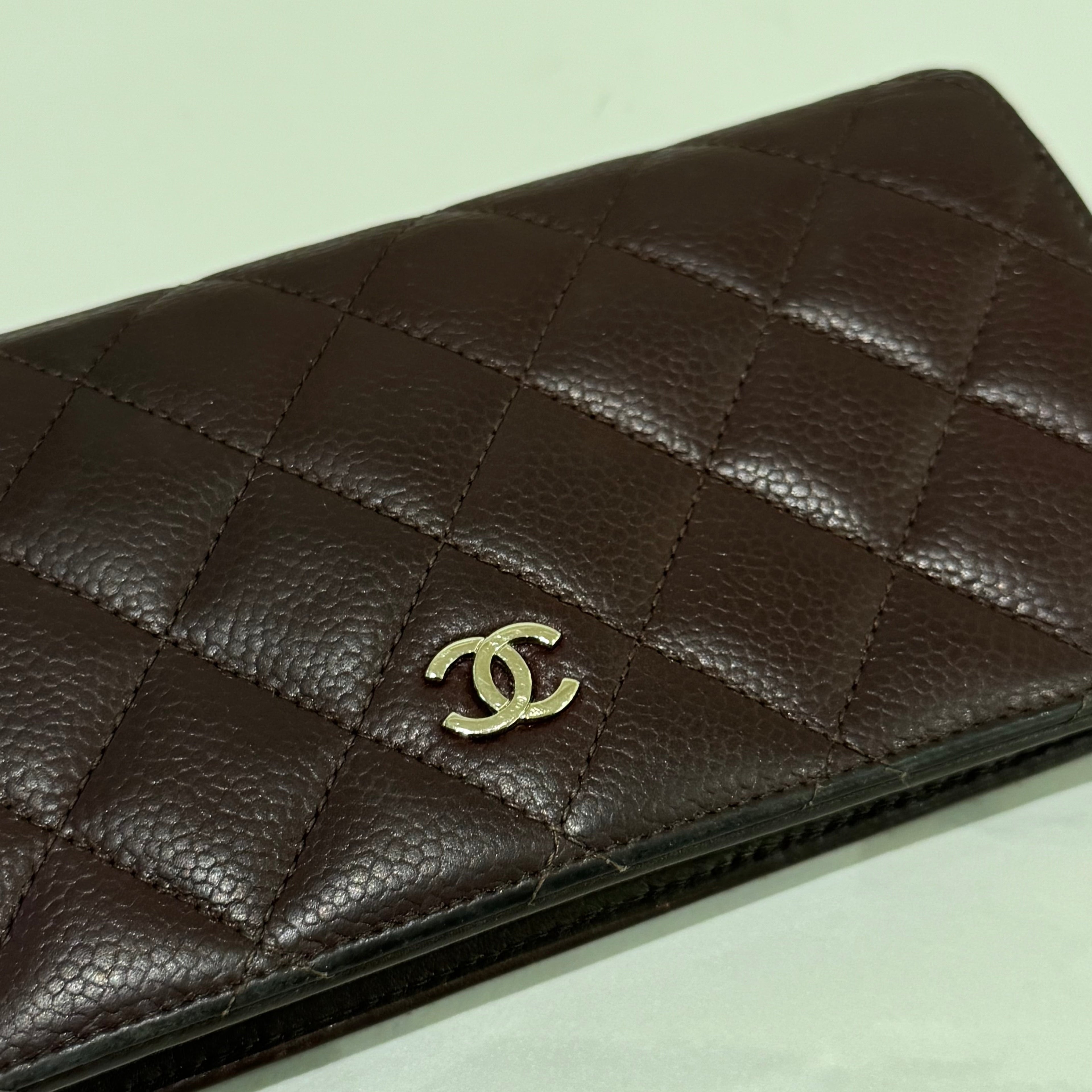 CHANEL LONG WALLET DARK BROWN CAVIAR LEATHER FOLDING WALLET