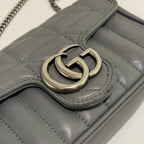 GUCCI MARMONT MINI CHAIN BAG IN SILVER GREY