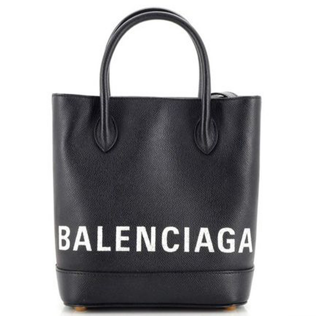 Balenciaga Logo Ville Tote Handbag Leather Bag XXS Black Shoulder Strap NEW