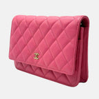 Classic Wallet on Chain Pink Caviar Leather