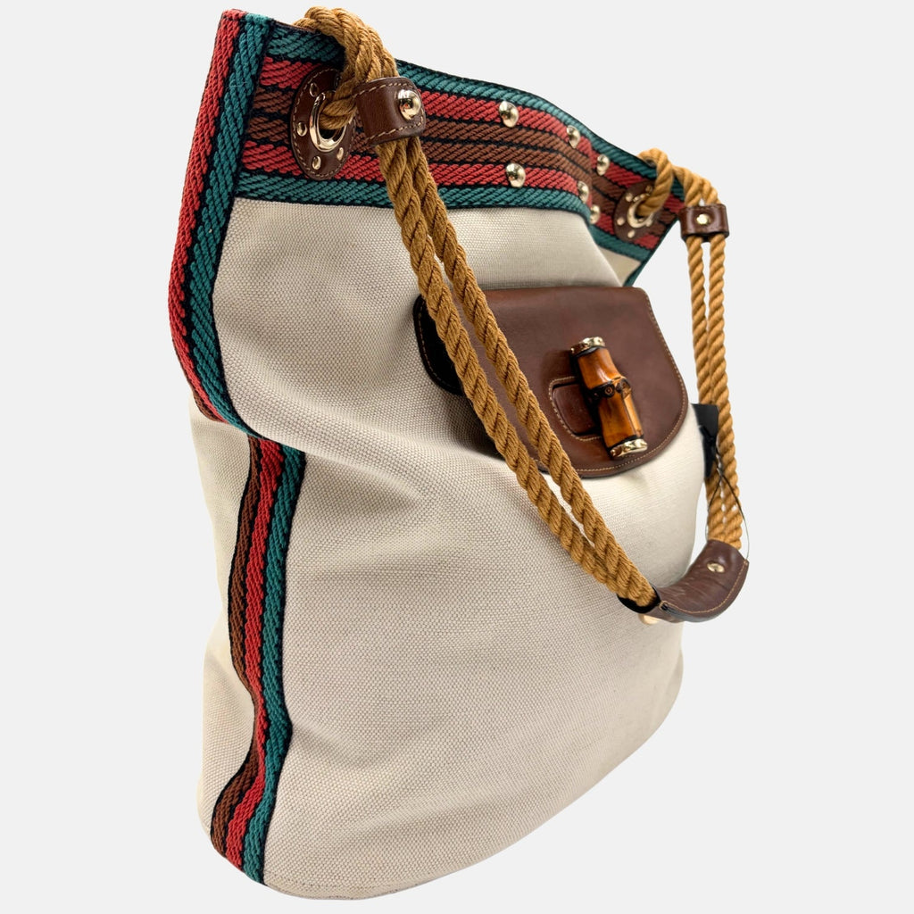 Canvas Bamboo Tote Beige