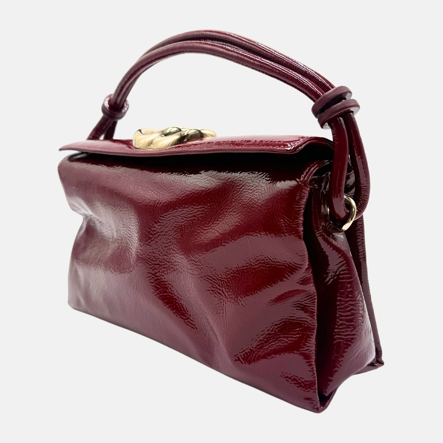 Top Handle Bag Soft Patent Burgundy Small