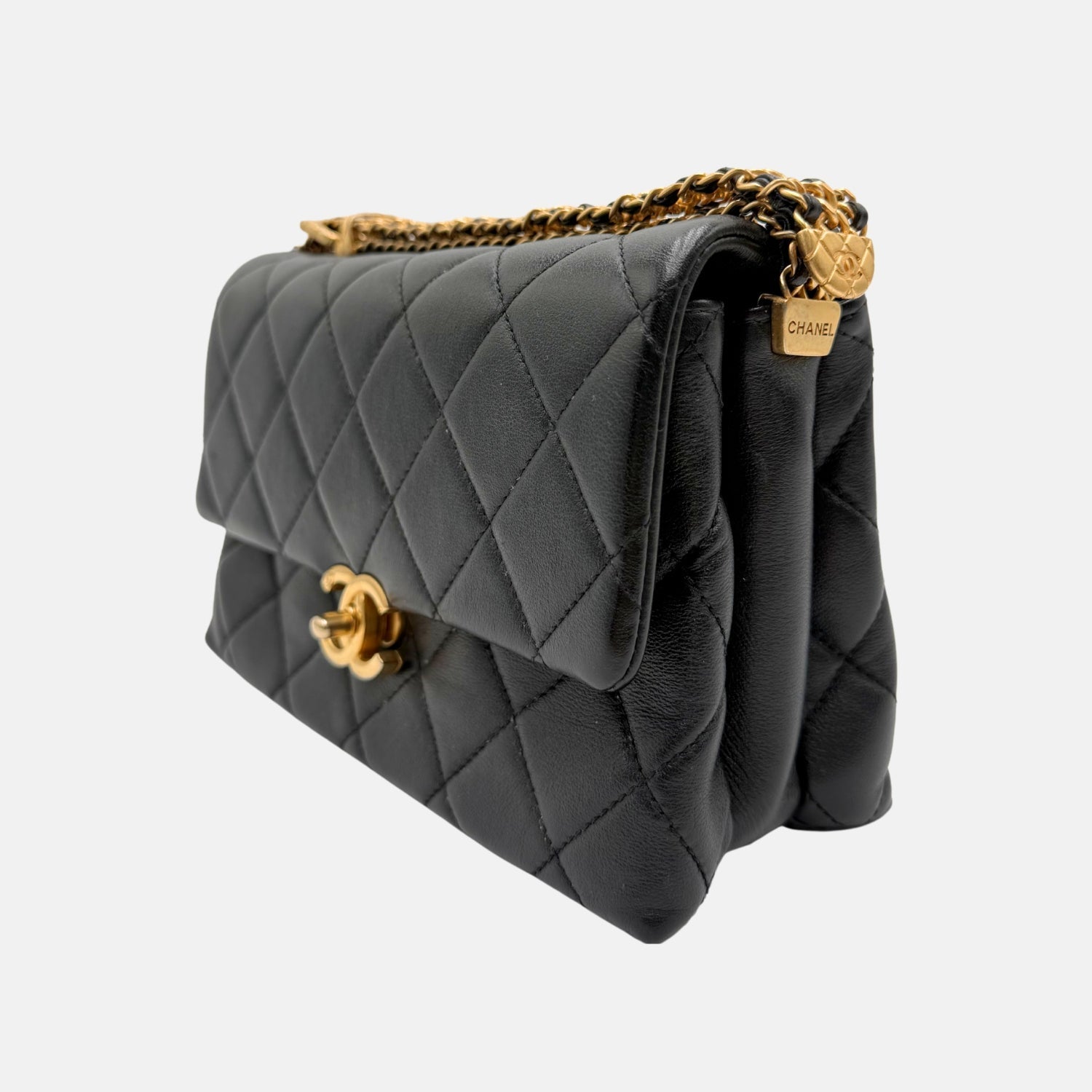 Belt Chain Strap Flap Bag Black