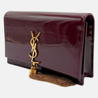 Kate Tassel Chain Wallet Burgundy Patent Leather