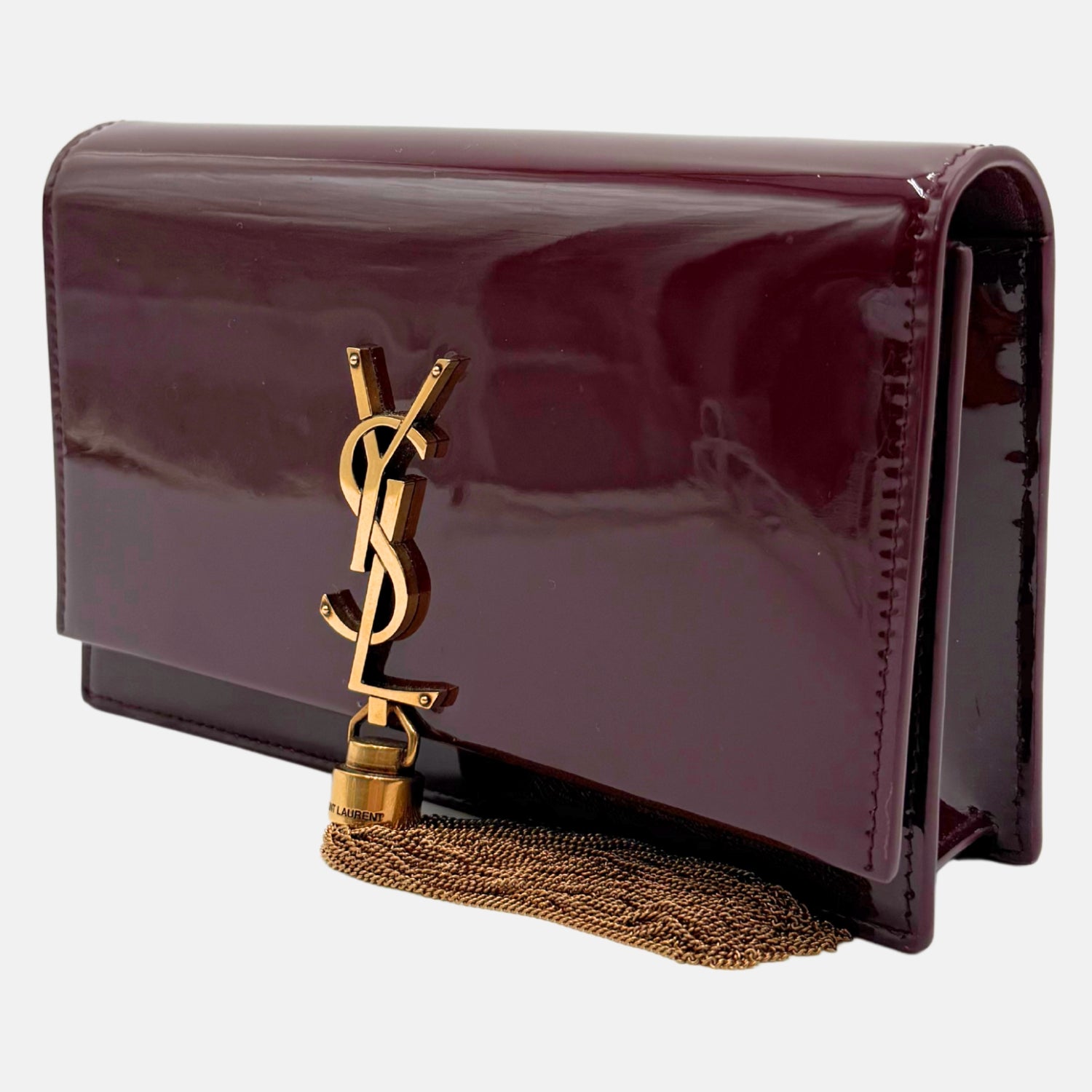 Kate Tassel Chain Wallet Burgundy Patent Leather