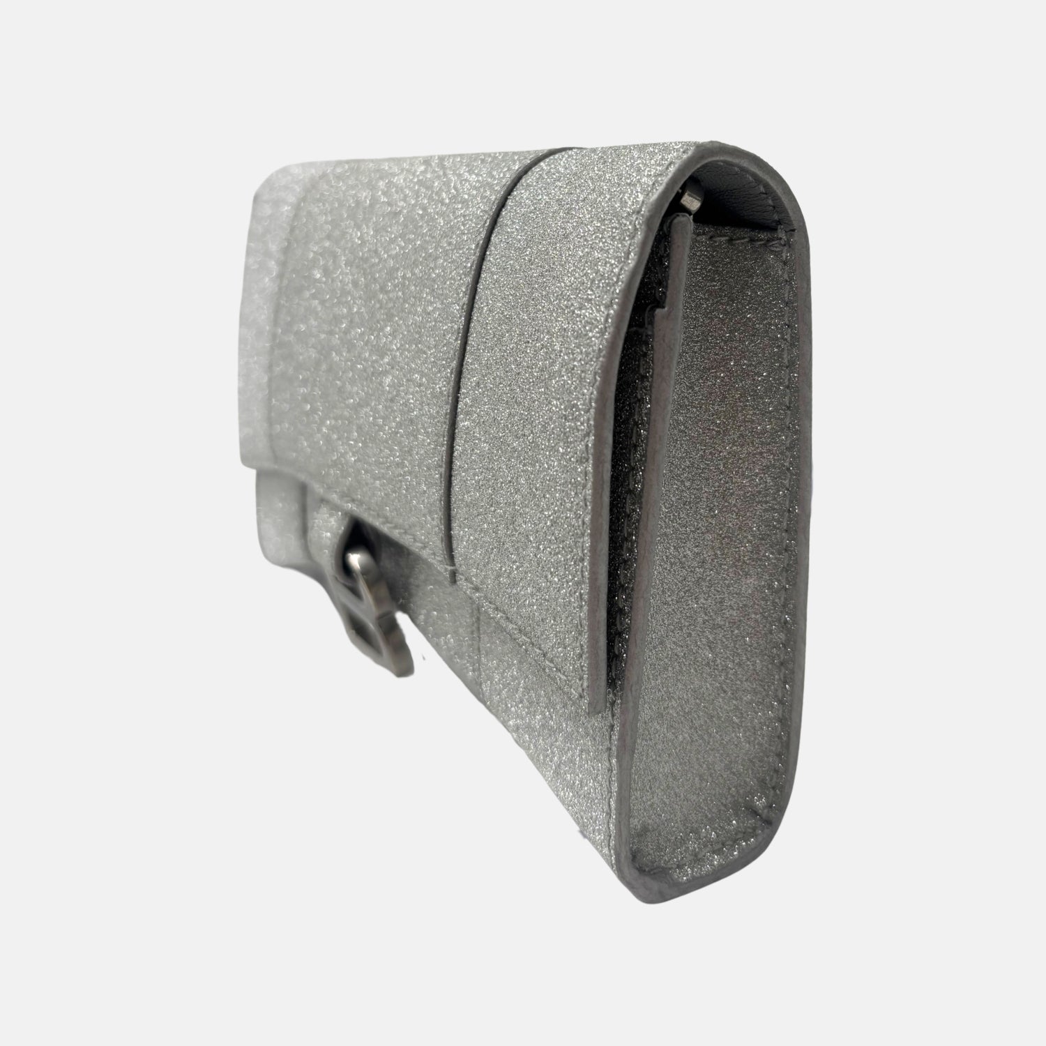 Hourglass Glitter Bag Silver Glitter Leather