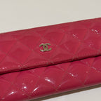CHANEL LONG WALLET PATENT LEATHER FUCHSIA WITH SILVER HARDWARE