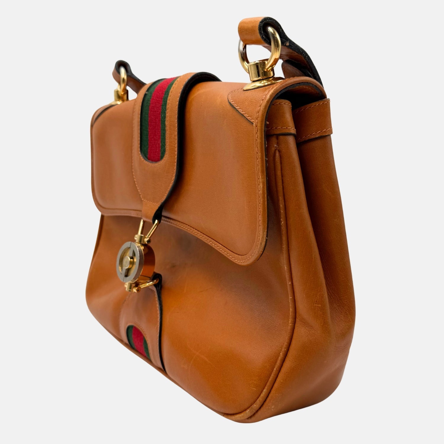 Satchel Bag Brown Leather Vintage Web