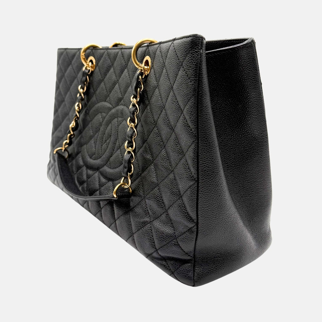 Grand Timeless Shopping Tote Black Caviar Quilted