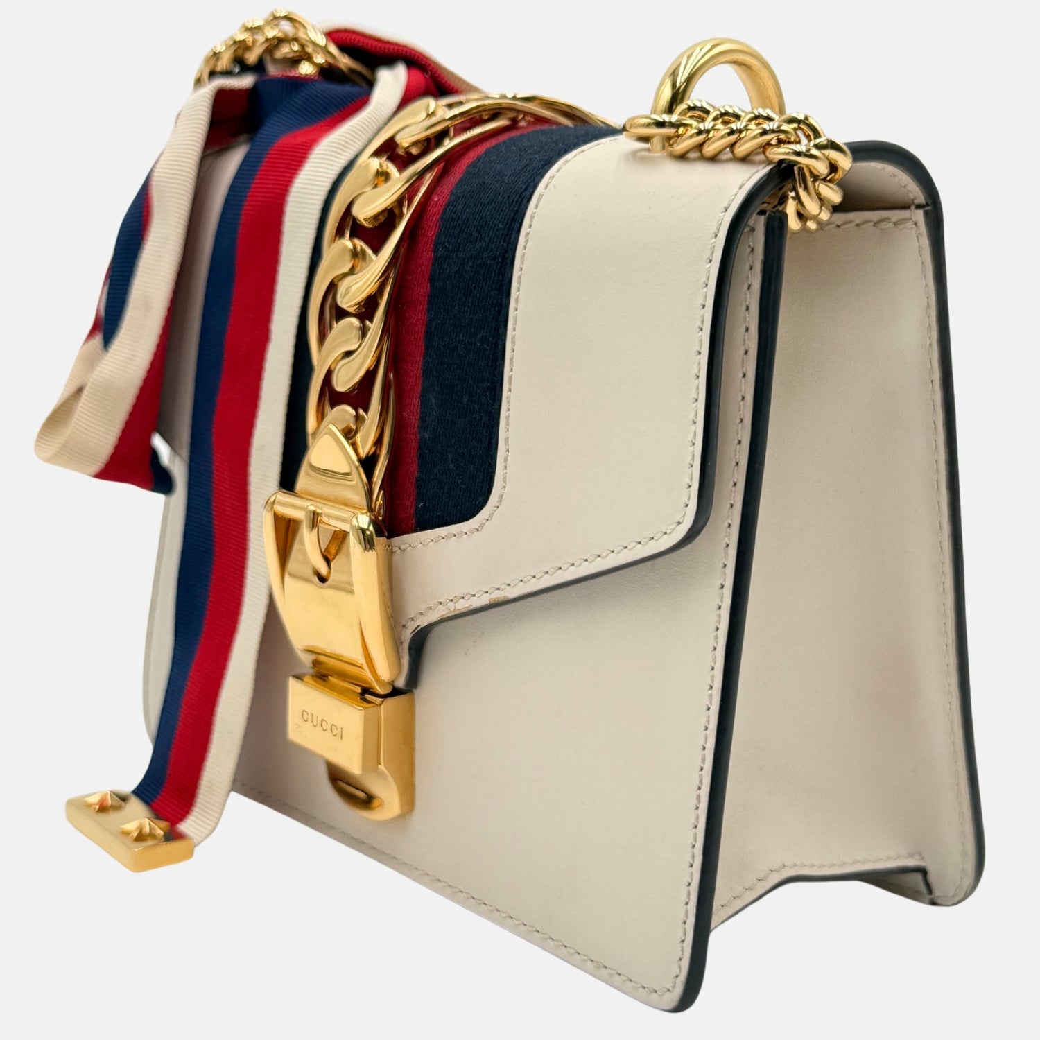 Sylvie Chain Shoulder Bag White Calfskin Mini
