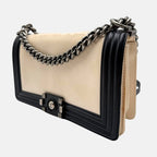 Boy Bag Black and Cream Leather Medium