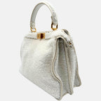 Peekaboo Medium Top Handle Bag White Shearling and Leather
