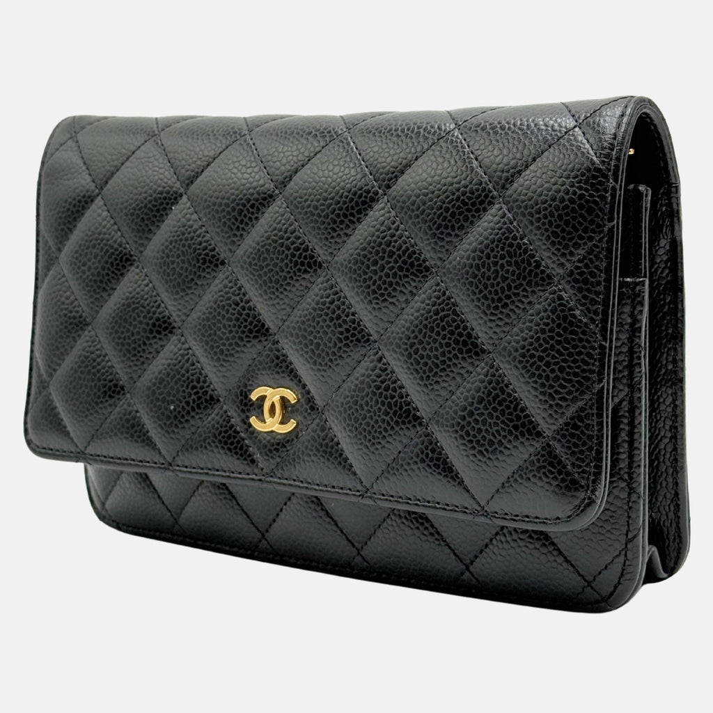 Wallet on Chain Black Quilted Caviar